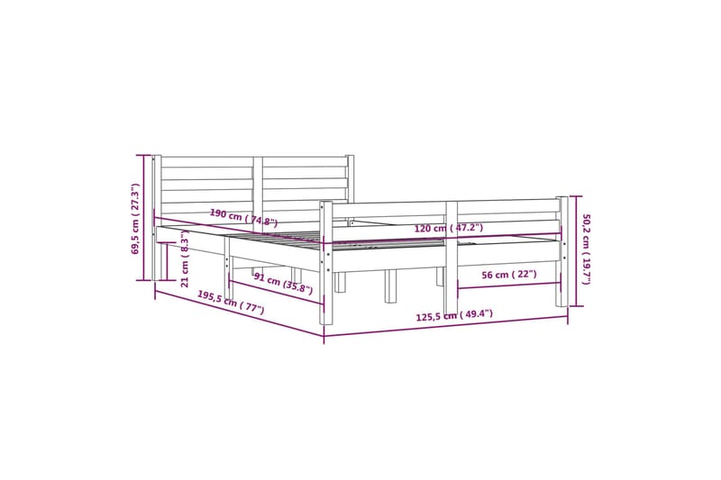 beBasic Sengeramme heltre 120x190 cm 4FT Small Double - Brun - Møbler - Senger - Sengeramme & sengestamme