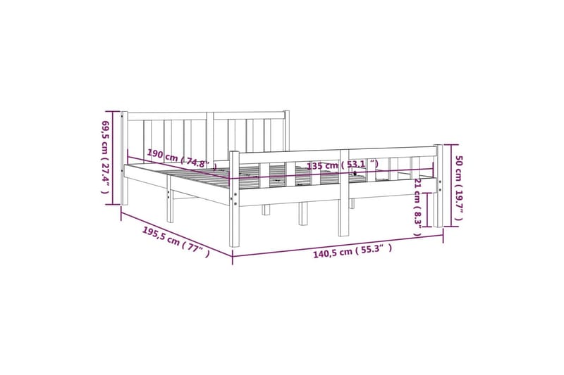 beBasic Sengeramme heltre 135x190 cm 4FT6 Double - Brun - Møbler - Senger - Sengeramme & sengestamme