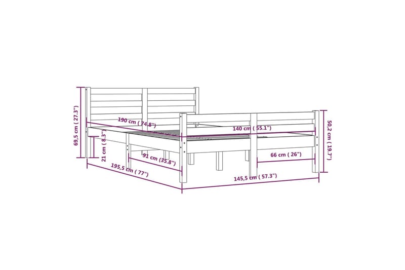 beBasic Sengeramme heltre 140x190 cm - Brun - Møbler - Senger - Sengeramme & sengestamme