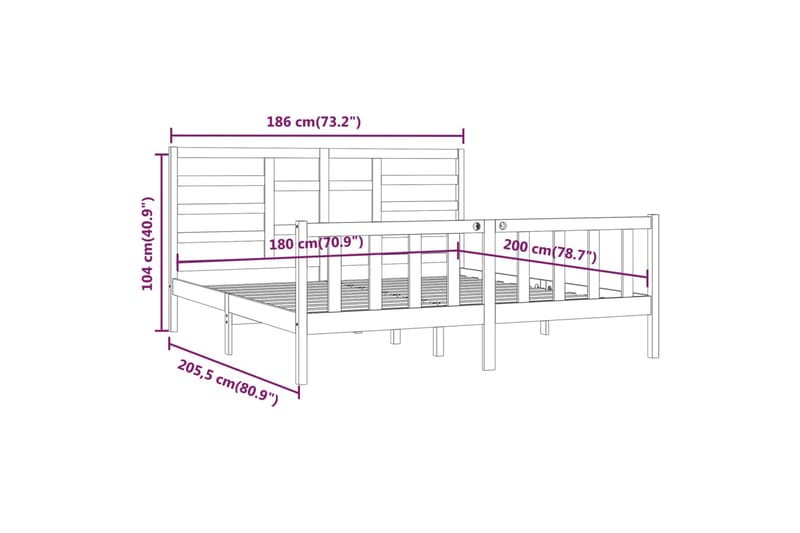 beBasic Sengeramme heltre 180x200 cm 6FT Super King - Brun - Møbler - Senger - Sengeramme & sengestamme