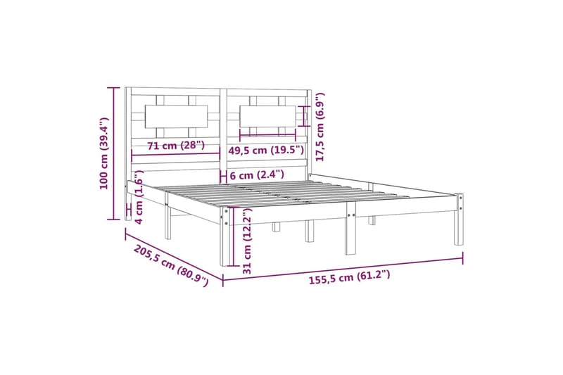 beBasic Sengeramme heltre furu 150x200 cm 5FT King Size - Brun - Møbler - Senger - Sengeramme & sengestamme