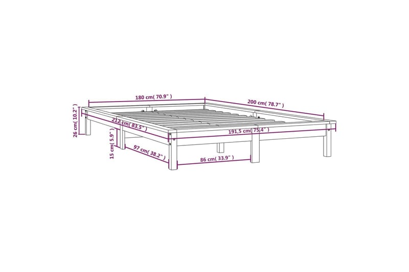 beBasic Sengeramme heltre furu 180x200 cm 6FT Super King - Brun - Møbler - Senger - Sengeramme & sengestamme