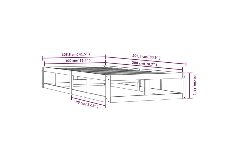 beBasic Sengeramme honningbrun 100x200 cm heltre - Brun - Møbler - Senger - Sengeramme & sengestamme