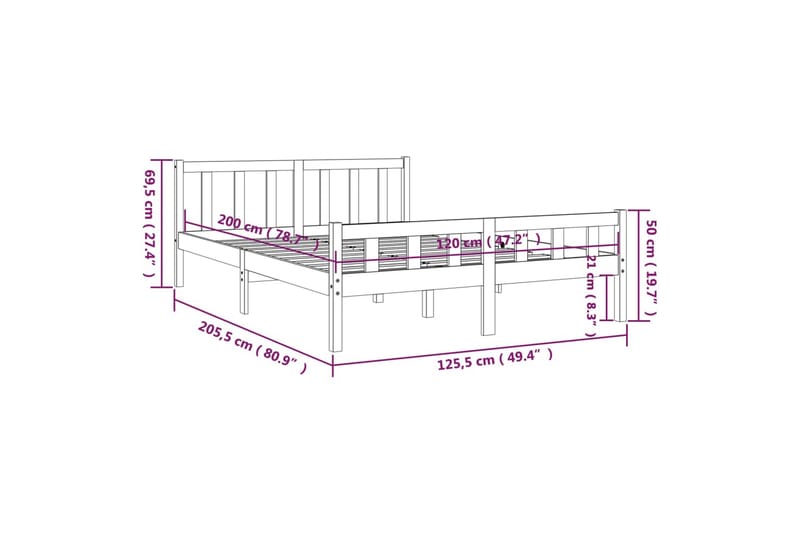 beBasic Sengeramme honningbrun heltre 120x200 cm - Brun - Møbler - Senger - Sengeramme & sengestamme