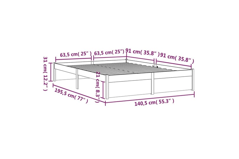 beBasic Sengeramme honningbrun heltre 135x190 cm 4FT6 Double - Brun - Møbler - Senger - Sengeramme & sengestamme