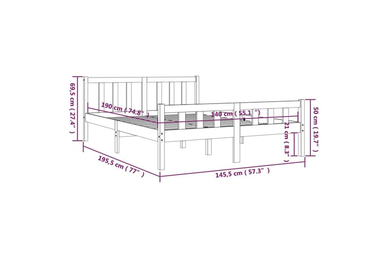 beBasic Sengeramme honningbrun heltre 140x190 cm - Brun - Møbler - Senger - Sengeramme & sengestamme