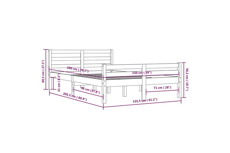 beBasic Sengeramme honningbrun heltre 150x200 cm 5FT King Size - Brun - Møbler - Senger - Sengeramme & sengestamme