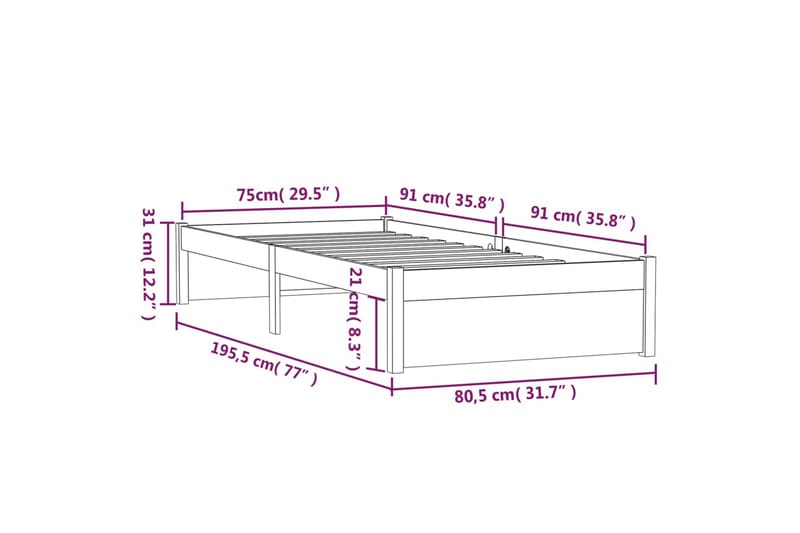 beBasic Sengeramme honningbrun heltre 75x190 cm 2FT6 Small Single - Brun - Møbler - Senger - Sengeramme & sengestamme