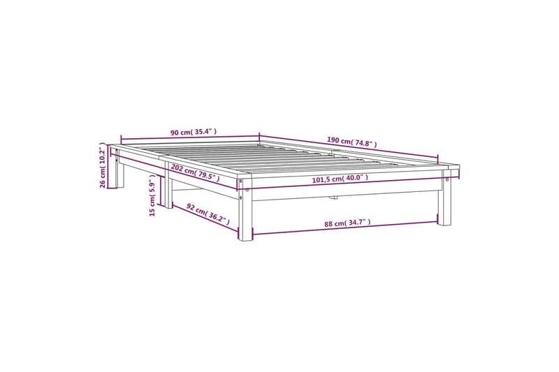 beBasic Sengeramme honningbrun heltre 90x190 cm 3FT Single - Brun - Møbler - Senger - Sengeramme & sengestamme