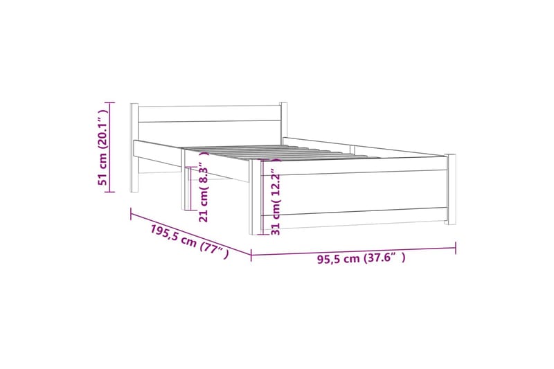 beBasic Sengeramme honningbrun heltre 90x190 cm 3FT Single - Brun - Møbler - Senger - Sengeramme & sengestamme