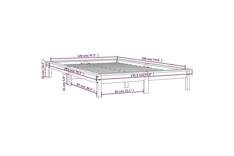 beBasic Sengeramme honningbrun heltre furu 120x190cm 4FT Small Double - Brun - Møbler - Senger - Sengeramme & sengestamme