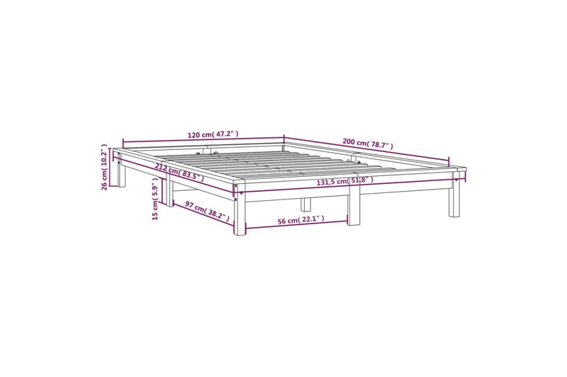 beBasic Sengeramme honningbrun heltre furu 120x200 cm - Brun - Møbler - Senger - Sengeramme & sengestamme