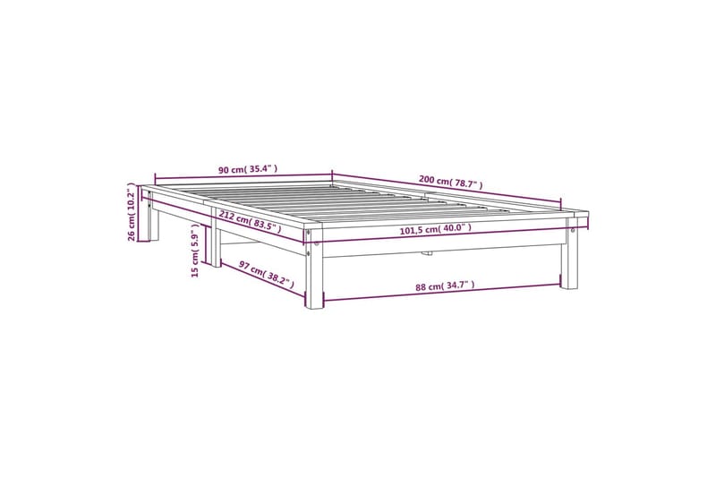 beBasic Sengeramme honningbrun heltre furu 90x200 cm - Brun - Møbler - Senger - Sengeramme & sengestamme