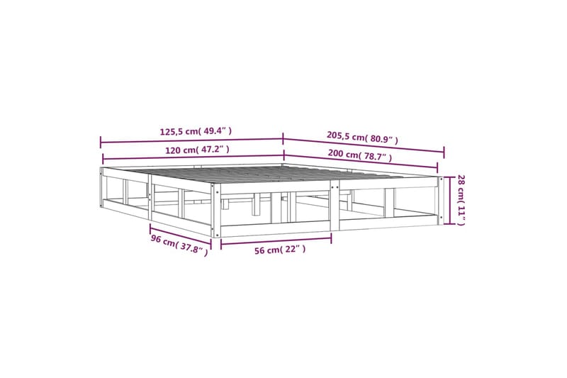 beBasic Sengeramme hvit 120x200 cm heltre - Hvit - Møbler - Senger - Sengeramme & sengestamme