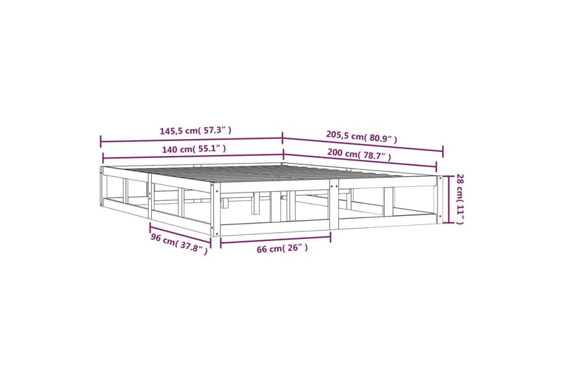 beBasic Sengeramme hvit 140x200 cm heltre - Hvit - Møbler - Senger - Sengeramme & sengestamme