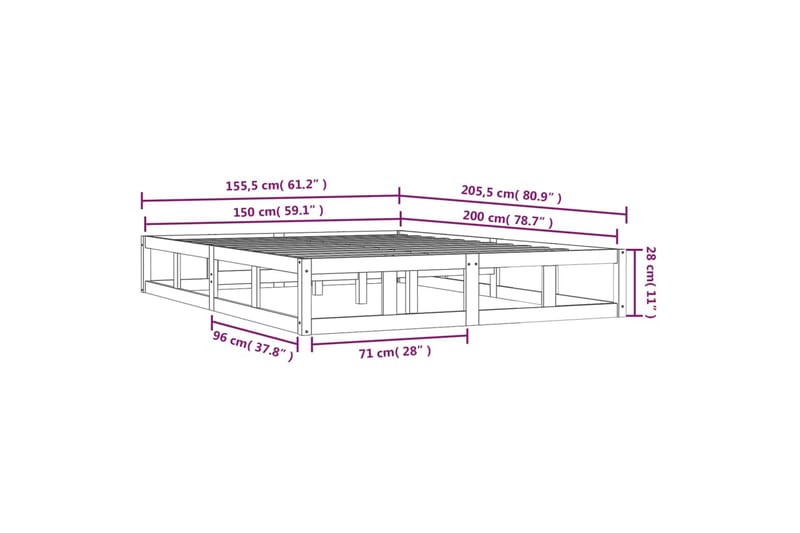 beBasic Sengeramme hvit 150x200 cm 5FT King Size heltre - Hvit - Møbler - Senger - Sengeramme & sengestamme