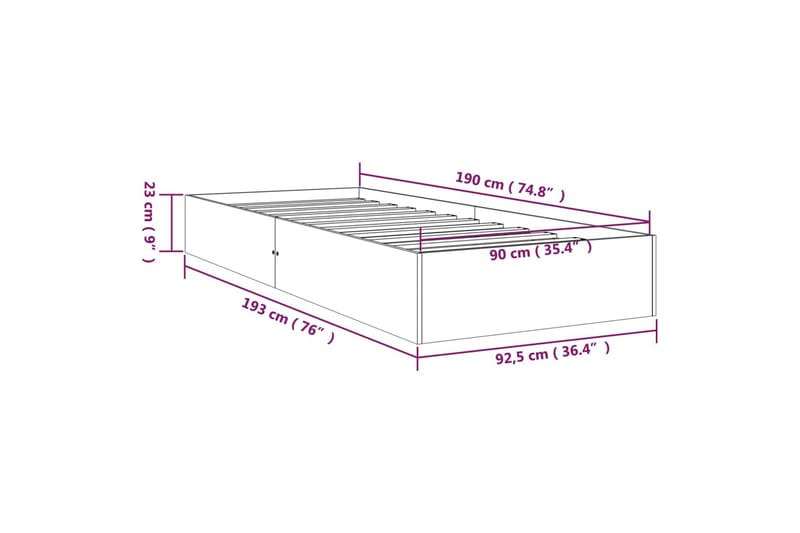 beBasic Sengeramme hvit heltre 90x190 cm 3FT Single - Hvit - Møbler - Senger - Sengeramme & sengestamme