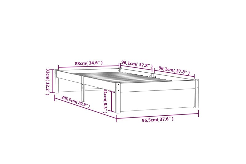 beBasic Sengeramme hvit heltre 90x200 cm - Hvit - Møbler - Senger - Sengeramme & sengestamme