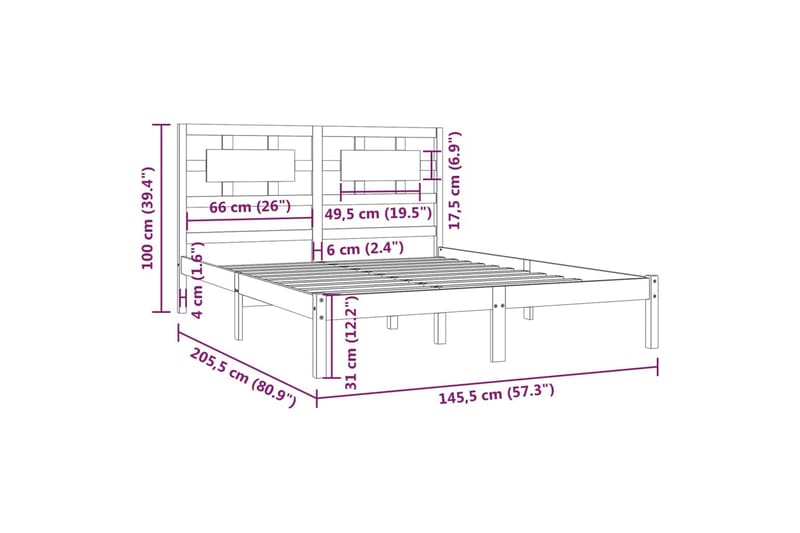 beBasic Sengeramme hvit heltre furu 140x200 cm - Hvit - Møbler - Senger - Sengeramme & sengestamme