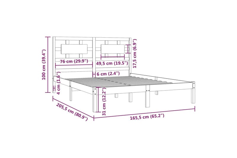 beBasic Sengeramme hvit heltre furu 160x200 cm - Hvit - Møbler - Senger - Sengeramme & sengestamme