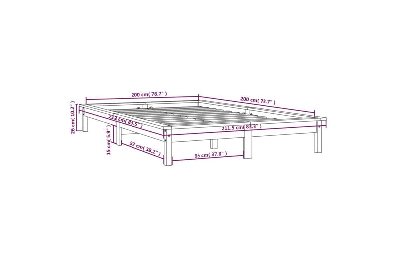 beBasic Sengeramme hvit heltre furu 200x200 cm - Hvit - Møbler - Senger - Sengeramme & sengestamme