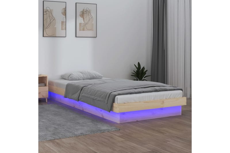 beBasic Sengeramme med LED 90x190 cm 3FT Single heltre - Brun - Møbler - Senger - Sengeramme & sengestamme