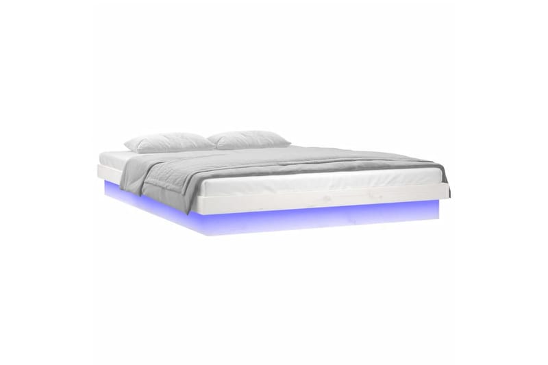 beBasic Sengeramme med LED hvit 120x190 cm 4FT Small Double heltre - Hvit - Møbler - Senger - Sengeramme & sengestamme