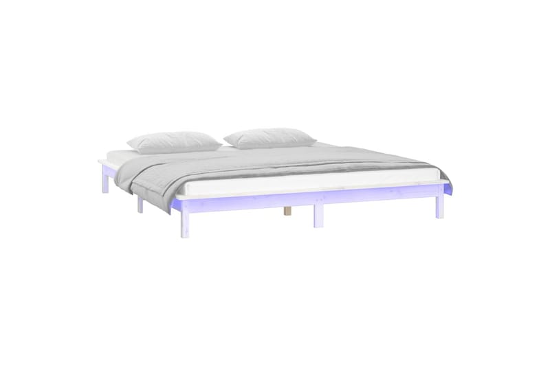 beBasic Sengeramme med LED hvit 120x200 cm heltre - Hvit - Møbler - Senger - Sengeramme & sengestamme