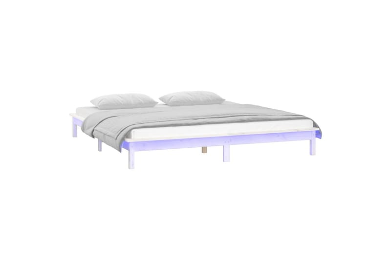 beBasic Sengeramme med LED hvit 160x200 cm heltre - Hvit - Møbler - Senger - Sengeramme & sengestamme