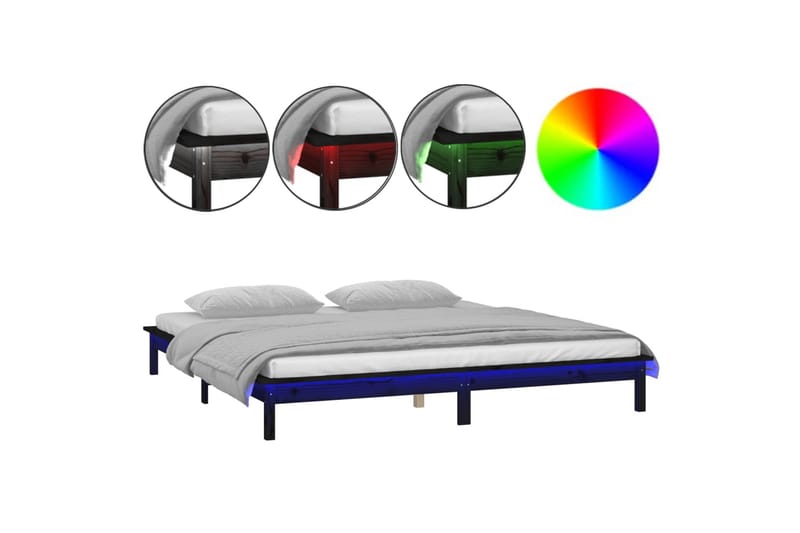 beBasic Sengeramme med LED svart 150x200 cm 5FT King Size heltre - Svart - Møbler - Senger - Sengeramme & sengestamme