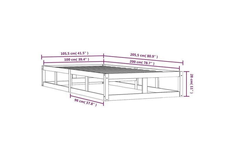 beBasic Sengeramme svart 100x200 cm heltre - Svart - Møbler - Senger - Sengeramme & sengestamme