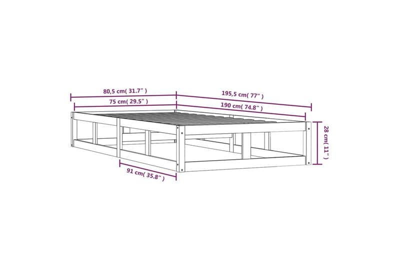 beBasic Sengeramme svart 75x190 cm 2FT6 Small Single heltre - Svart - Møbler - Senger - Sengeramme & sengestamme