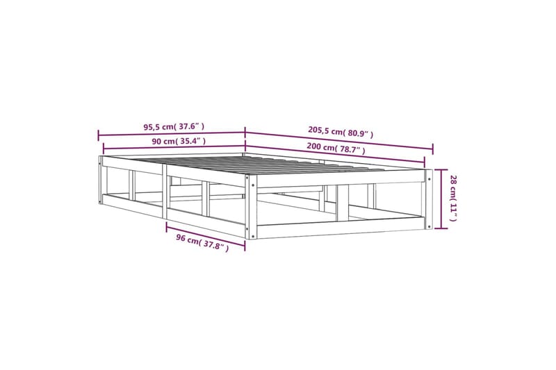 beBasic Sengeramme svart 90x200 cm heltre - Svart - Møbler - Senger - Sengeramme & sengestamme