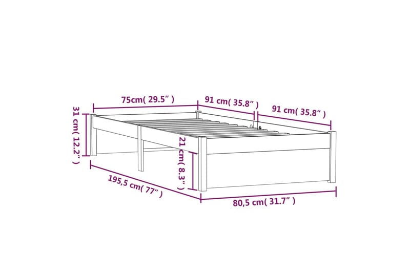 beBasic Sengeramme svart heltre 75x190 cm 2FT6 Small Single - Svart - Møbler - Senger - Sengeramme & sengestamme