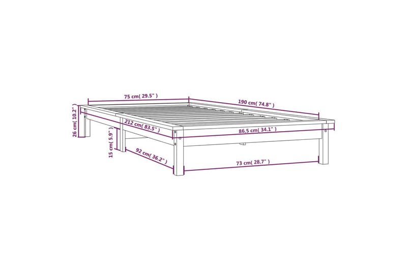 beBasic Sengeramme svart heltre 75x190 cm 2FT6 Small Single - Svart - Møbler - Senger - Sengeramme & sengestamme