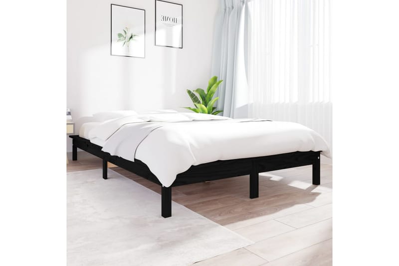 beBasic Sengeramme svart heltre furu 135x190 cm 4FT6 Double - Svart - Møbler - Senger - Sengeramme & sengestamme