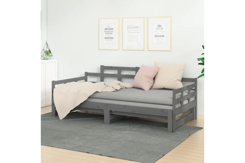 beBasic Uttrekkbar dagseng grå heltre furu 2x(90x200) cm - GrÃ¥ - Sengeramme & sengestamme