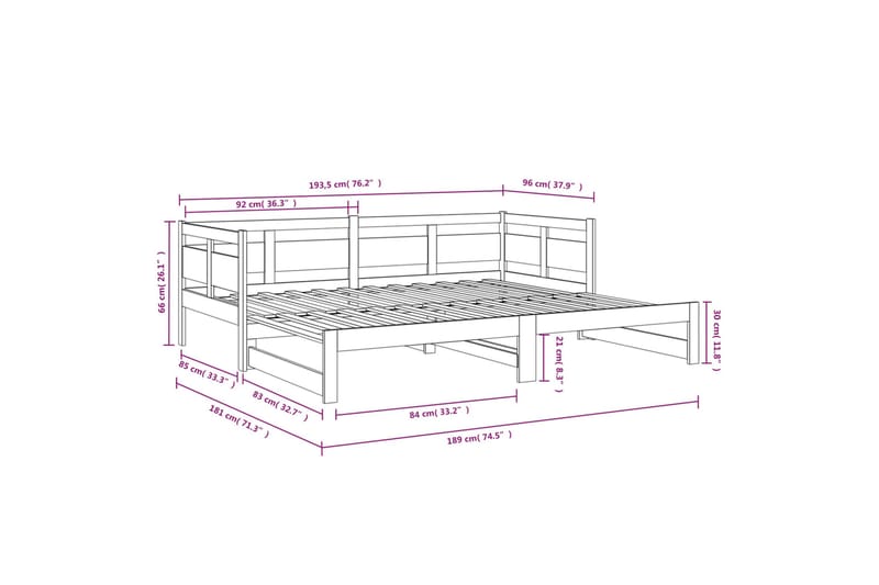 beBasic Uttrekkbar dagseng heltre furu 2x(90x190) cm - Brun - Møbler - Senger - Sengeramme & sengestamme