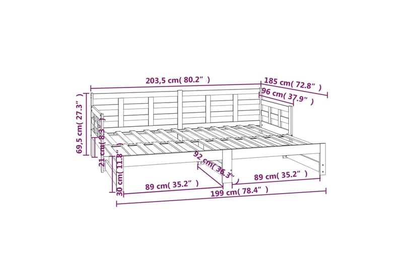 beBasic Uttrekkbar dagseng heltre furu 2x(90x200) cm - Brun - Møbler - Senger - Sengeramme & sengestamme