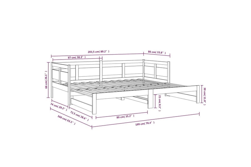 beBasic Uttrekkbar dagseng svart heltre furu 2x(80x200) cm - Svart - Møbler - Senger - Sengeramme & sengestamme