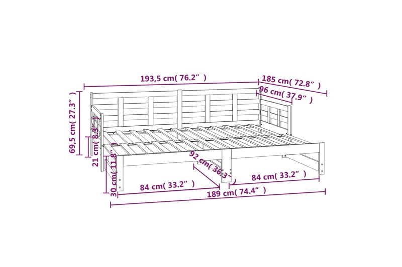 beBasic Uttrekkbar dagseng svart heltre furu 2x(90x190) cm - Svart - Møbler - Senger - Sengeramme & sengestamme