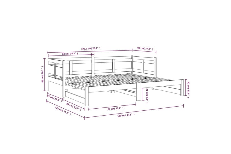 beBasic Uttrekkbar dagseng svart heltre furu 2x(90x190) cm - Svart - Møbler - Senger - Sengeramme & sengestamme