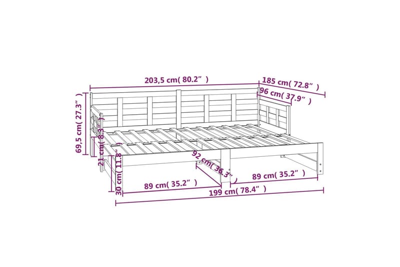 beBasic Uttrekkbar dagseng svart heltre furu 2x(90x200) cm - Svart - Møbler - Senger - Sengeramme & sengestamme