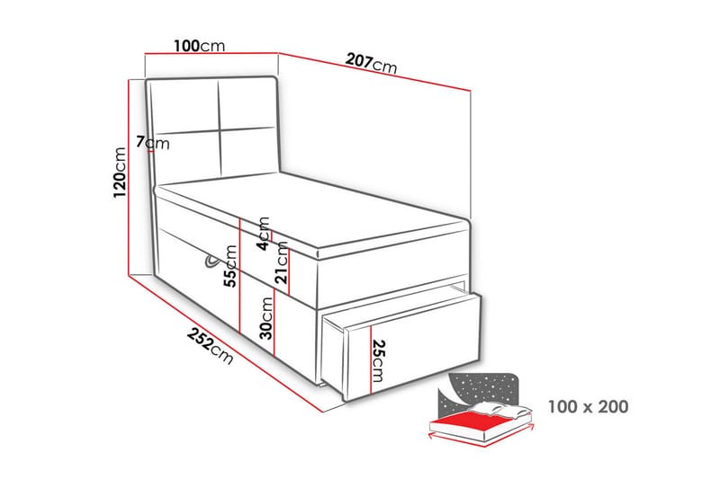 Bodskatan Sengpakke Kontinentalseng 100x200 cm - Grå - Møbler - Senger - Kontinentalsenger