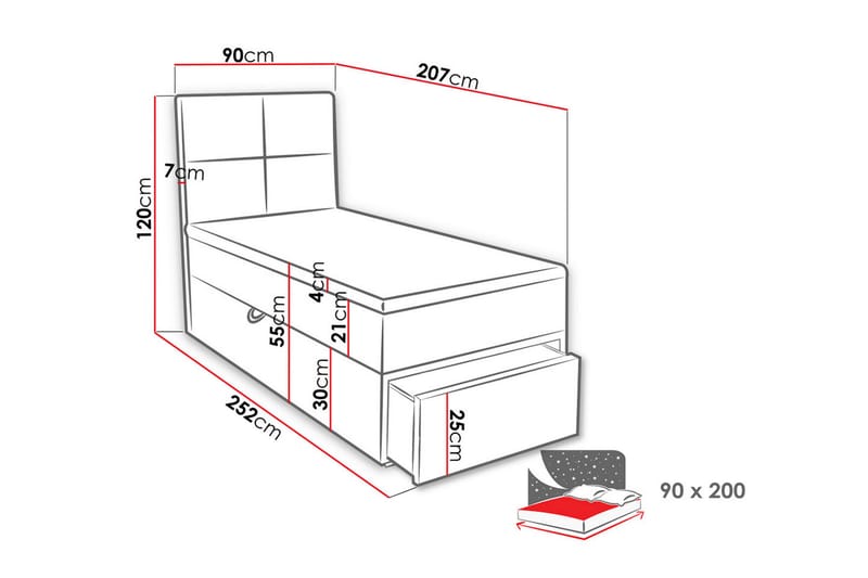 Bodskatan Sengpakke Kontinentalseng 90x200 cm - Grå - Møbler - Senger - Kontinentalsenger