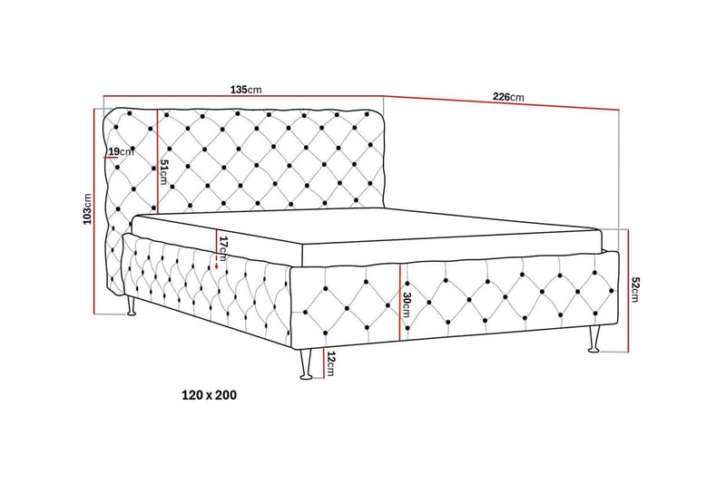 Chesterfield Komplett Sengpakke Sengeramme med Madrass 120x200 cm - Grå - Møbler - Senger - Rammeseng