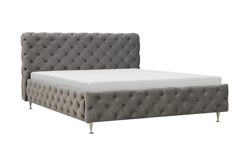 Chesterfield Komplett Sengpakke Sengeramme med Madrass 180x200 cm - Grå - Møbler - Senger - Rammeseng