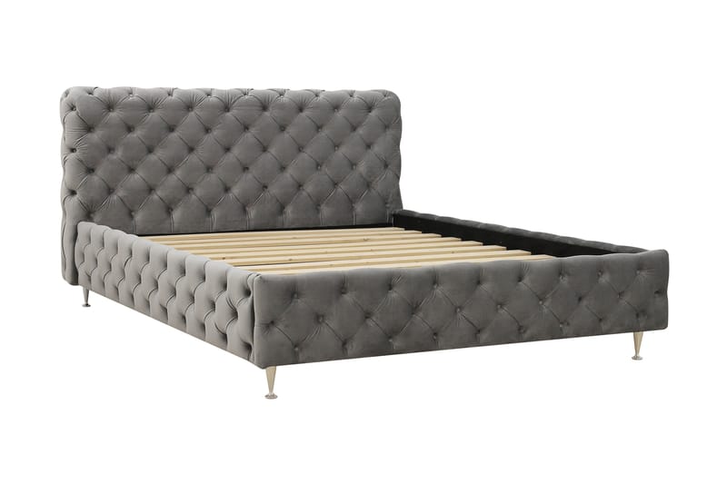 Chesterfield Komplett Sengpakke Sengeramme med Madrass 180x200 cm - Grå - Møbler - Senger - Rammeseng