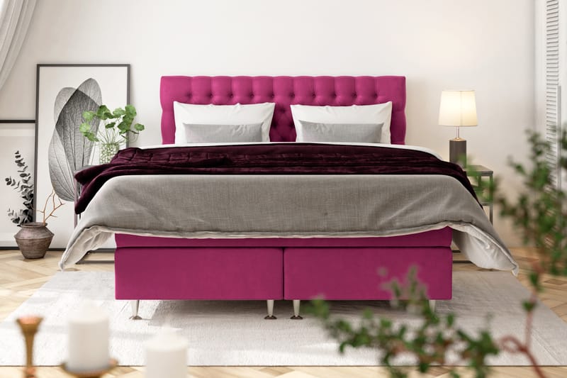 Komplett Sengepakke Estelle 210x210 cm - Rosa/Fløyel - Møbler - Senger - Kontinentalsenger