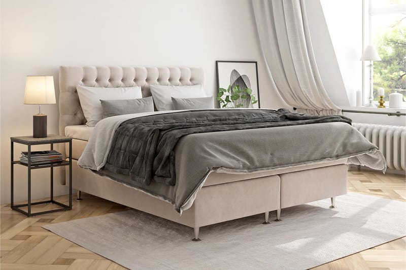 Komplett Sengepakke Estelle 210x210 cm - Beige - Møbler - Senger - Kontinentalsenger